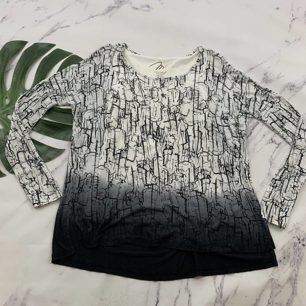Miracle Body by Miraclesuit Womens Top Size S White Black Crackle Print Ombre